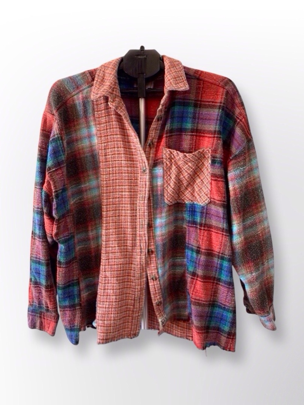 BDG Patchwork Plaid Button-Up in Red, Blue, Green